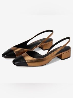 Veronica Beard Cecile Metallic Bronze and Black Slingback Mules